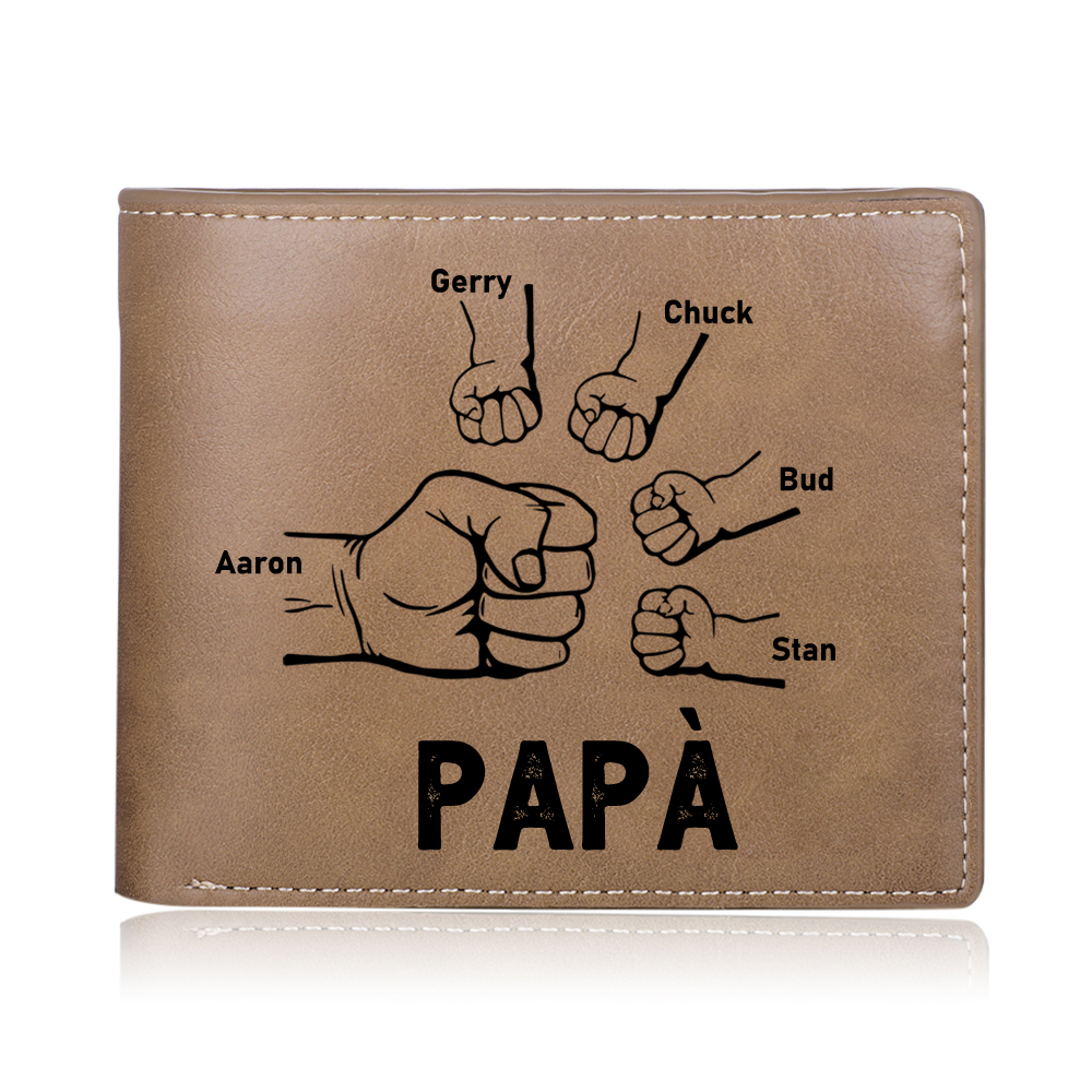 Portafoglio da Uomo Personalizzato con 5 Nomi e 1 Foto - Design con Pugno - Regalo Elegante per Papà | Jessemade