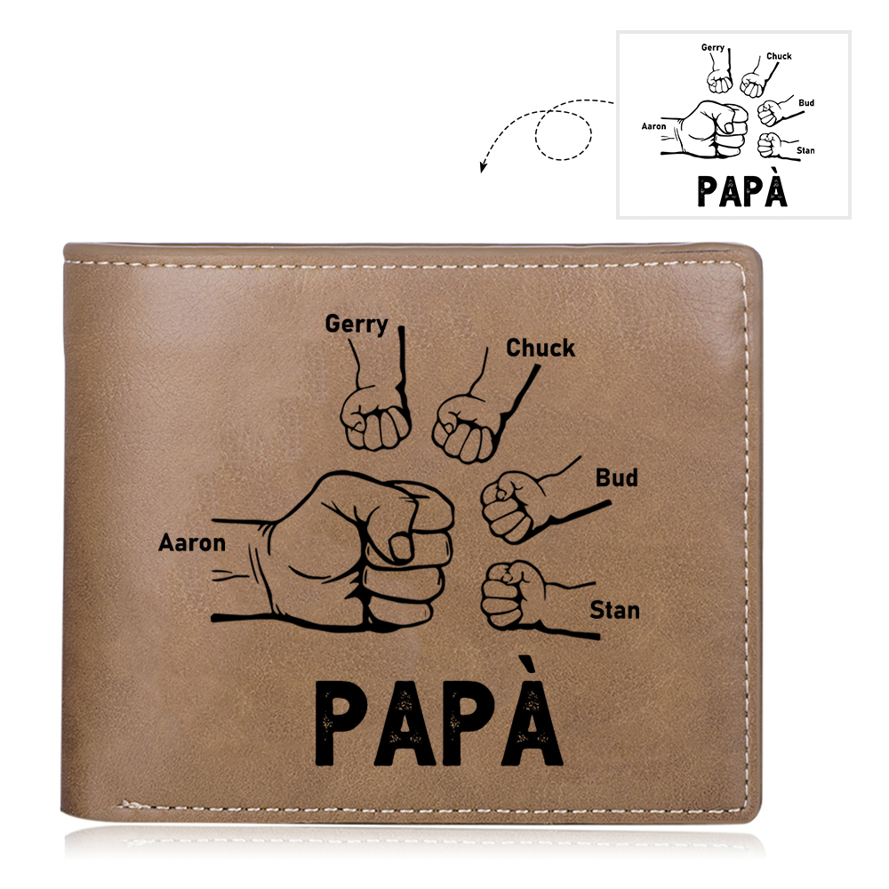 Portafoglio da Uomo Personalizzato con 5 Nomi e 1 Foto - Design con Pugno - Regalo Elegante per Papà | Jessemade