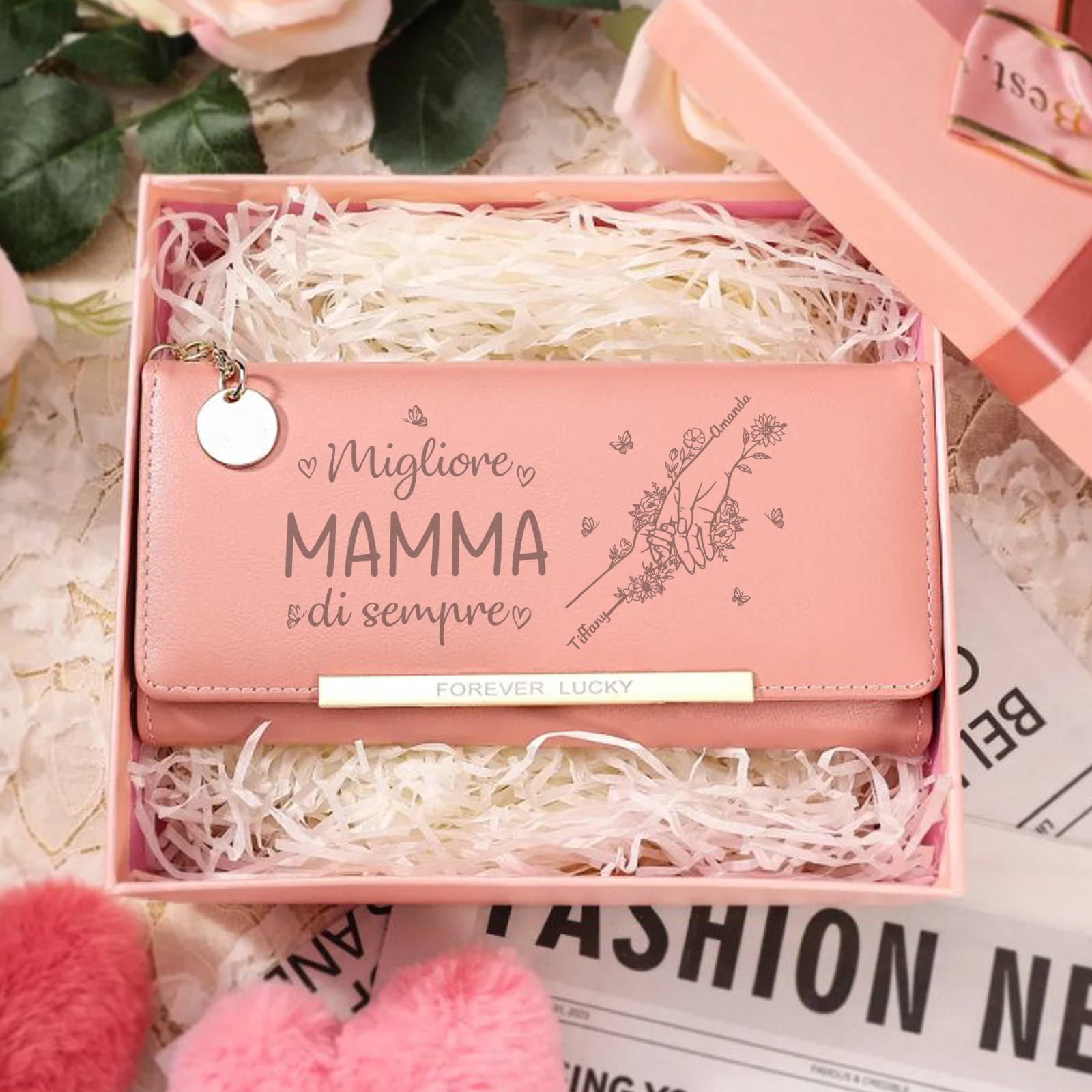 Portafoglio Personalizzato in Pelle PU con 2 Nomi – migliore MAMMA di sempre – Un Regalo Unico per la Festa della Mamma | Jessemade