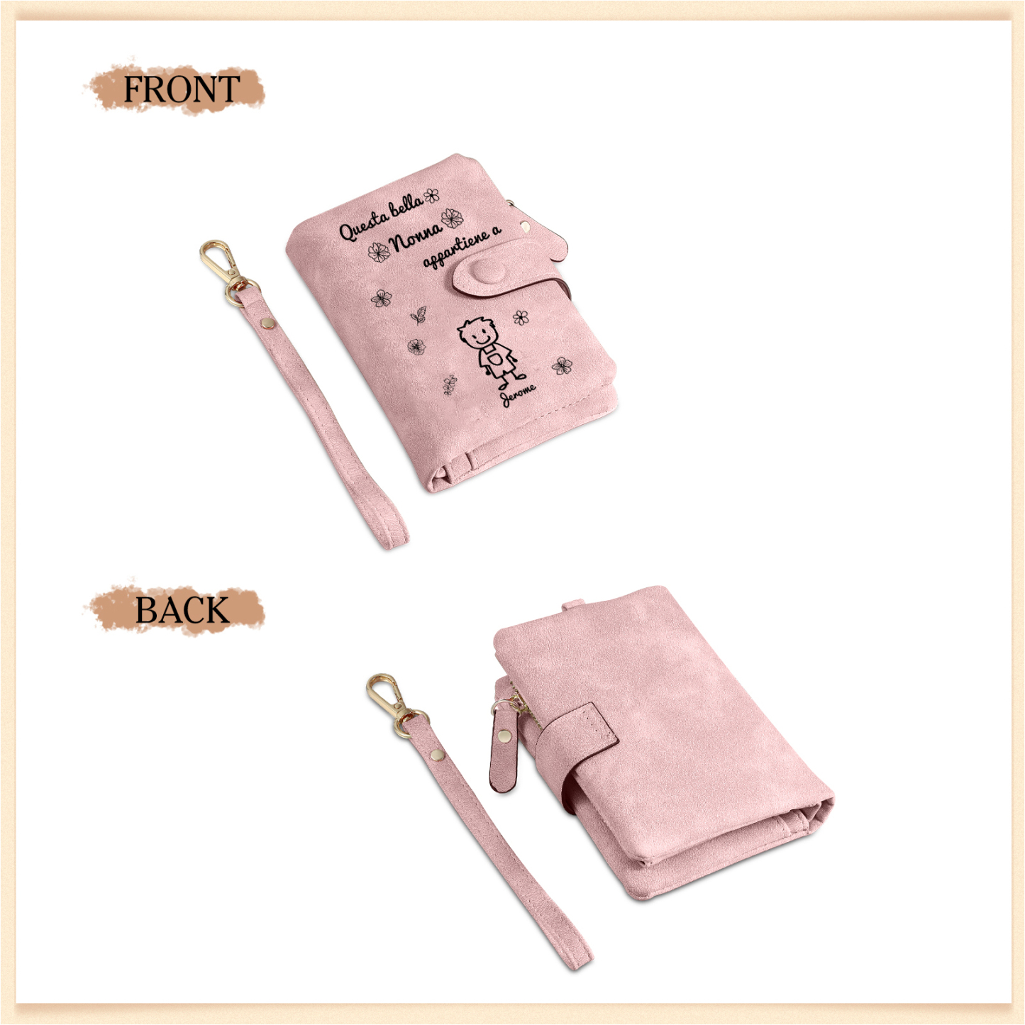 1 Nome e Personaggio - Portafoglio personalizzato – “Questa bella Nonna appartiene a” – Regalo Pratico per Mamma/Nonna