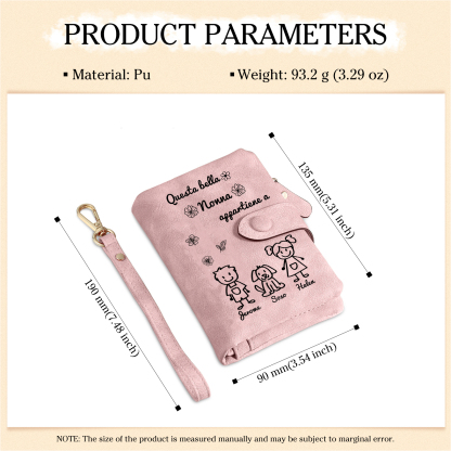“Questa bella Nonna appartiene a” - 3 Nomi e Personaggio - Portafoglio personalizzato - Regalo Pratico per Mamma/Nonna