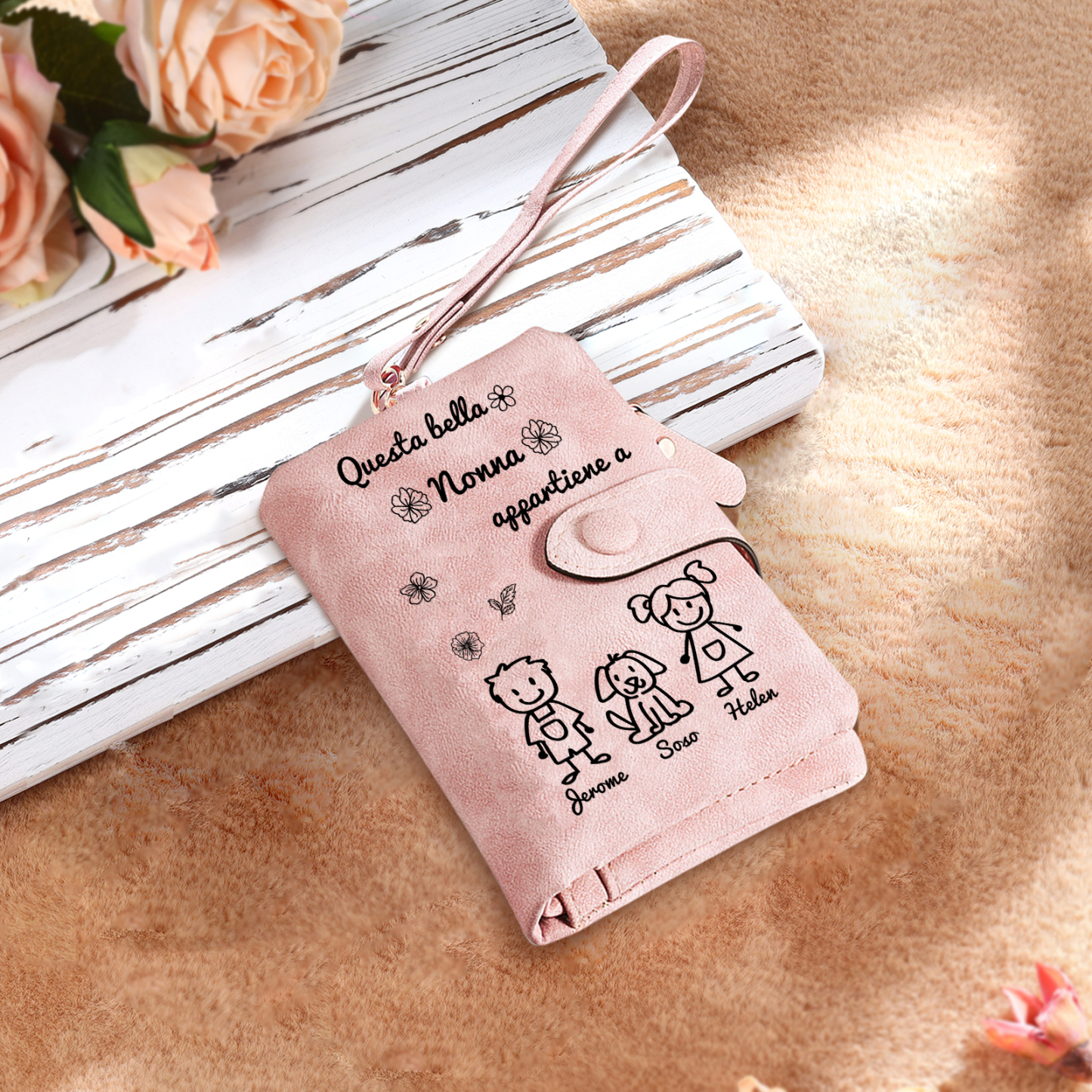 “Questa bella Nonna appartiene a” - 3 Nomi e Personaggio - Portafoglio personalizzato - Regalo Pratico per Mamma/Nonna