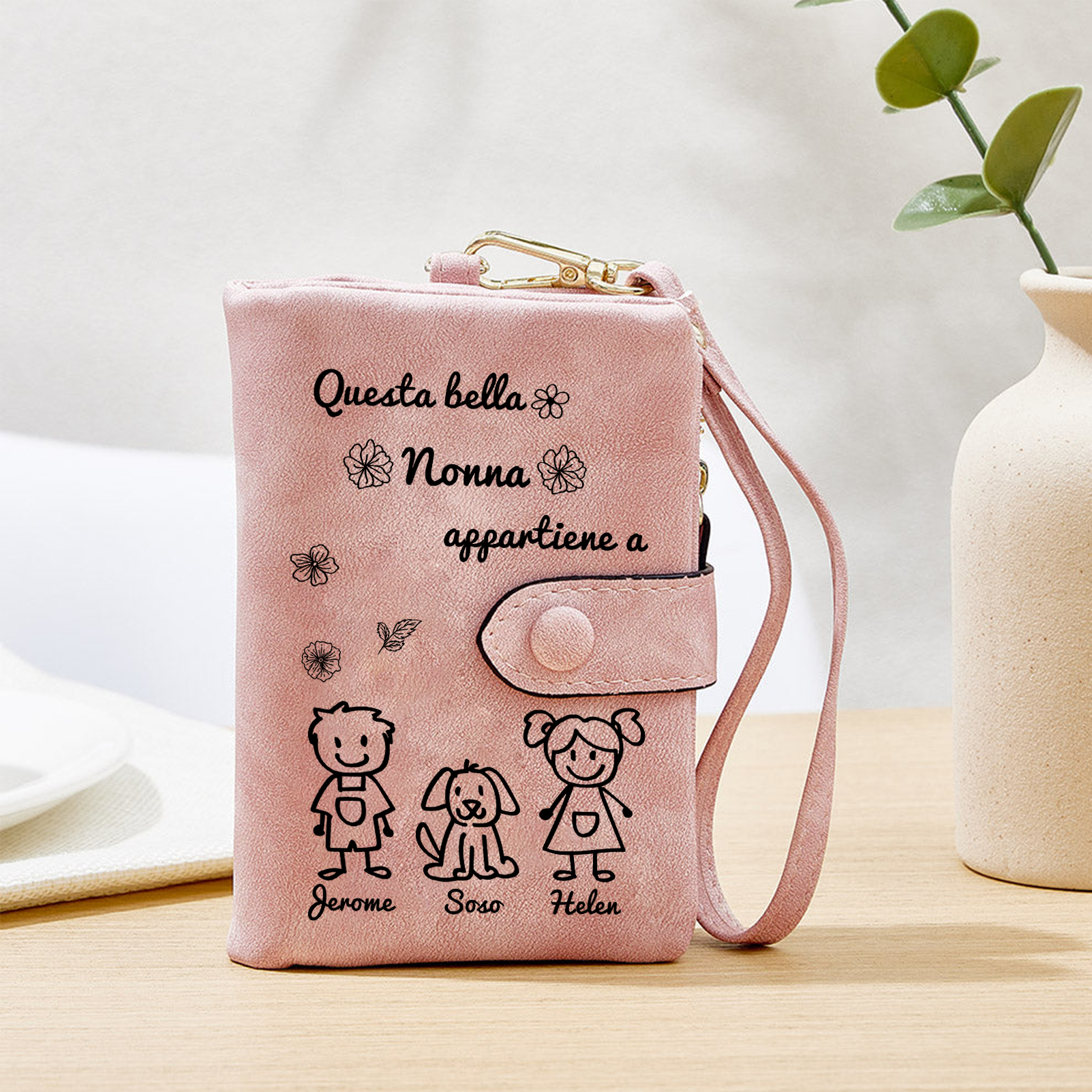 “Questa bella Nonna appartiene a” - 3 Nomi e Personaggio - Portafoglio personalizzato - Regalo Pratico per Mamma/Nonna