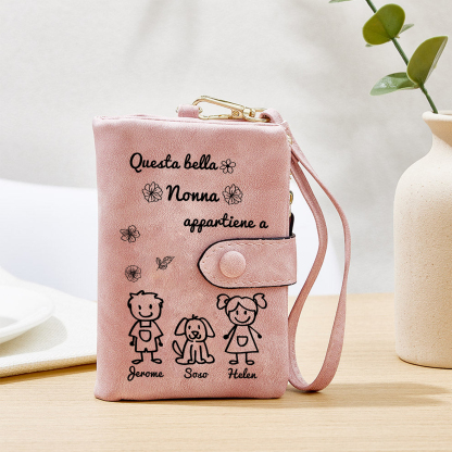 “Questa bella Nonna appartiene a” - 3 Nomi e Personaggio - Portafoglio personalizzato - Regalo Pratico per Mamma/Nonna