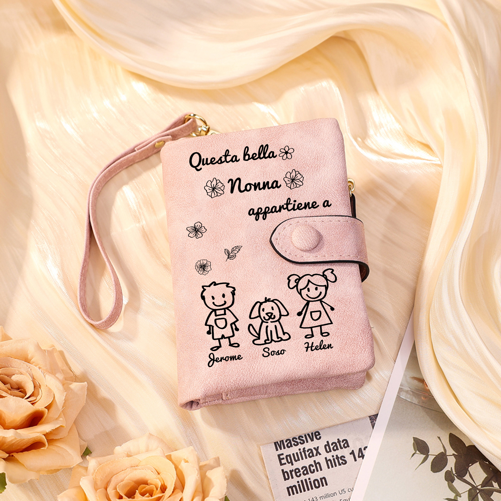“Questa bella Nonna appartiene a” - 3 Nomi e Personaggio - Portafoglio personalizzato - Regalo Pratico per Mamma/Nonna