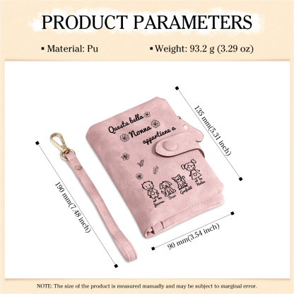 “Questa bella Nonna appartiene a” - 4 Nomi e Personaggio - Portafoglio personalizzato - Regalo Pratico per Mamma/Nonna
