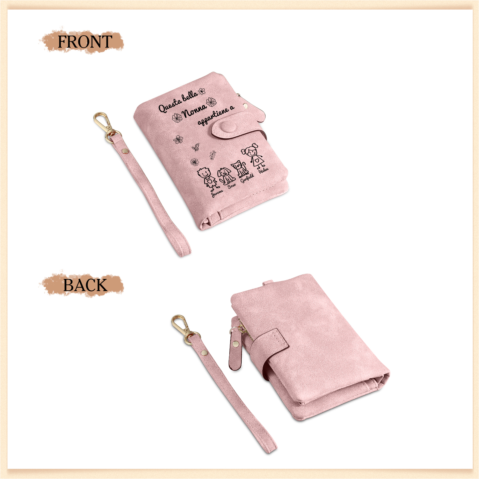 “Questa bella Nonna appartiene a” - 4 Nomi e Personaggio - Portafoglio personalizzato - Regalo Pratico per Mamma/Nonna