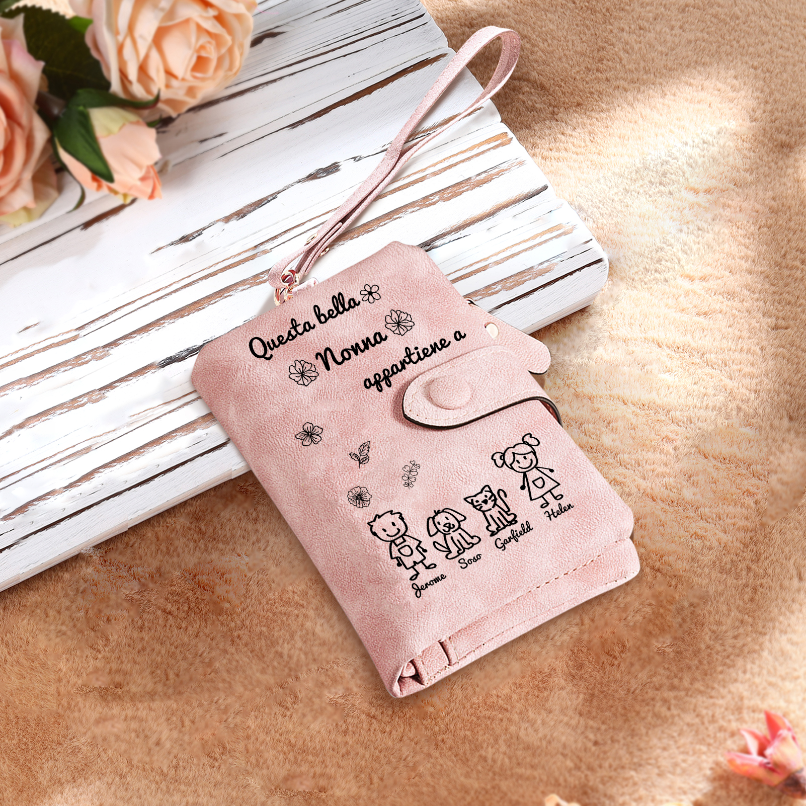 “Questa bella Nonna appartiene a” - 4 Nomi e Personaggio - Portafoglio personalizzato - Regalo Pratico per Mamma/Nonna
