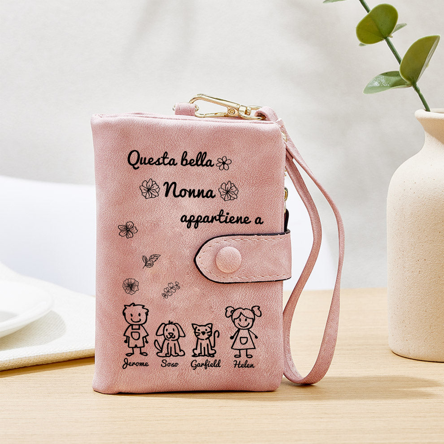 “Questa bella Nonna appartiene a” - 4 Nomi e Personaggio - Portafoglio personalizzato - Regalo Pratico per Mamma/Nonna