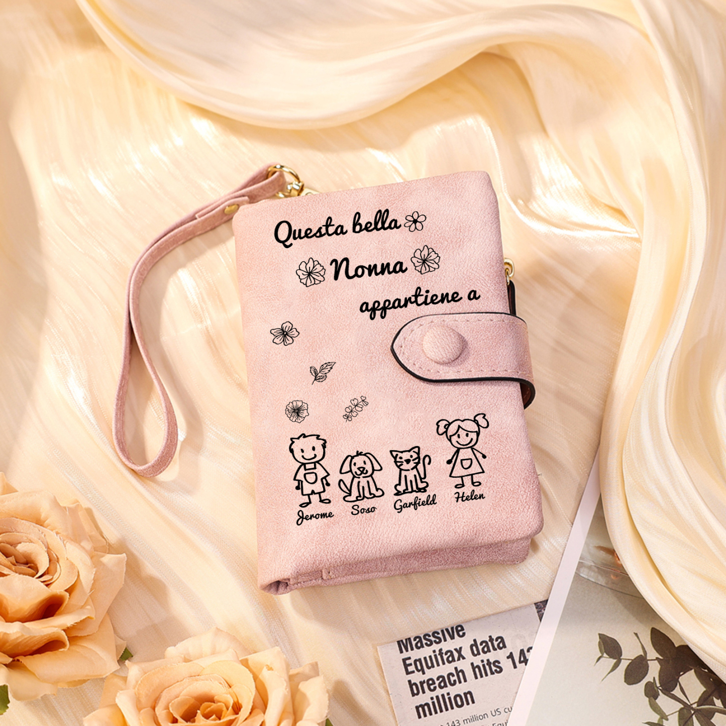 “Questa bella Nonna appartiene a” - 4 Nomi e Personaggio - Portafoglio personalizzato - Regalo Pratico per Mamma/Nonna