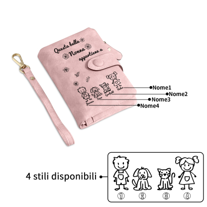“Questa bella Nonna appartiene a” - 4 Nomi e Personaggio - Portafoglio personalizzato - Regalo Pratico per Mamma/Nonna