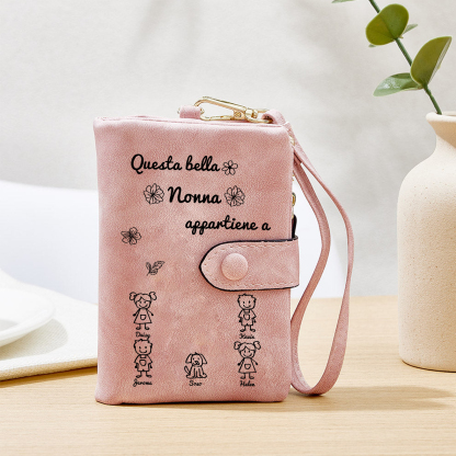 “Questa bella Nonna appartiene a” - 5 Nomi e Personaggio - Portafoglio personalizzato - Regalo Pratico per Mamma/Nonna