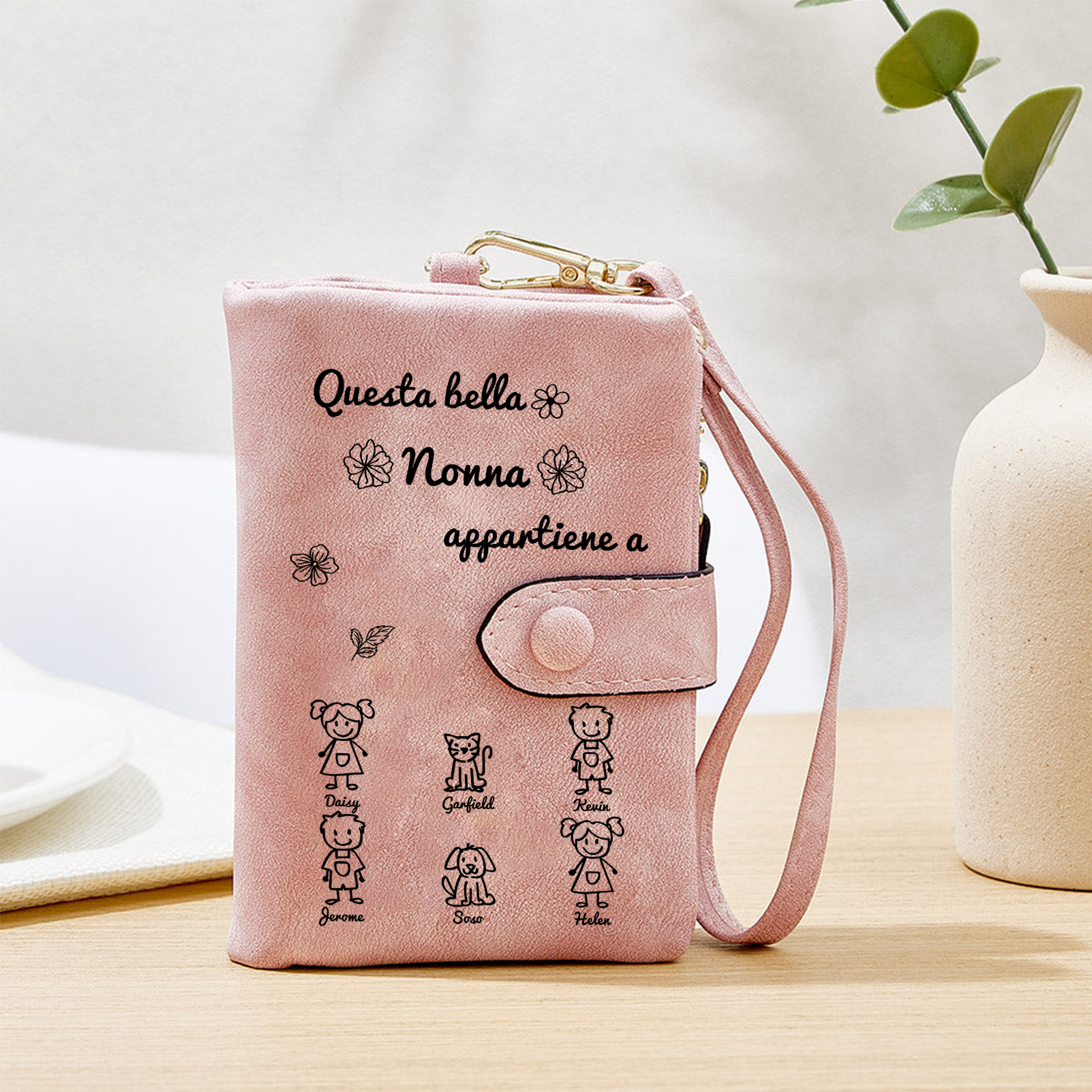 “Questa bella Nonna appartiene a” - 6 Nomi e Personaggio - Portafoglio personalizzato - Regalo Pratico per Mamma/Nonna