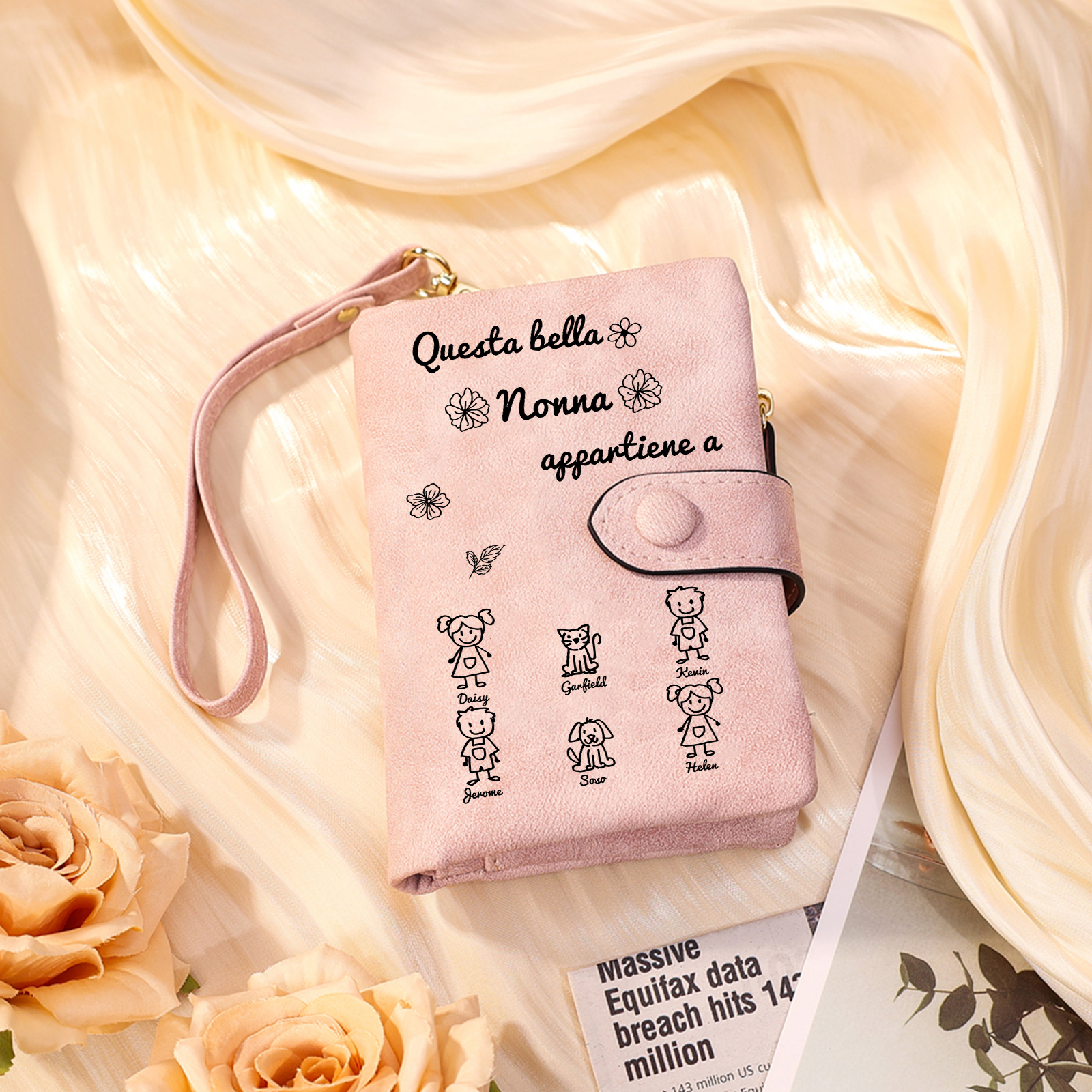 “Questa bella Nonna appartiene a” - 6 Nomi e Personaggio - Portafoglio personalizzato - Regalo Pratico per Mamma/Nonna