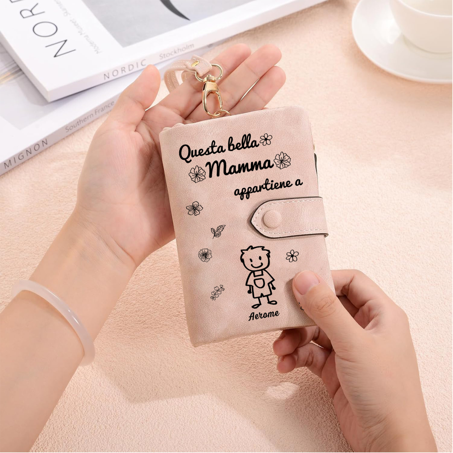 “Questa bella Mamma appartiene a” - 1 Nome e Personaggio - Portafoglio personalizzato - Regalo Pratico per Mamma