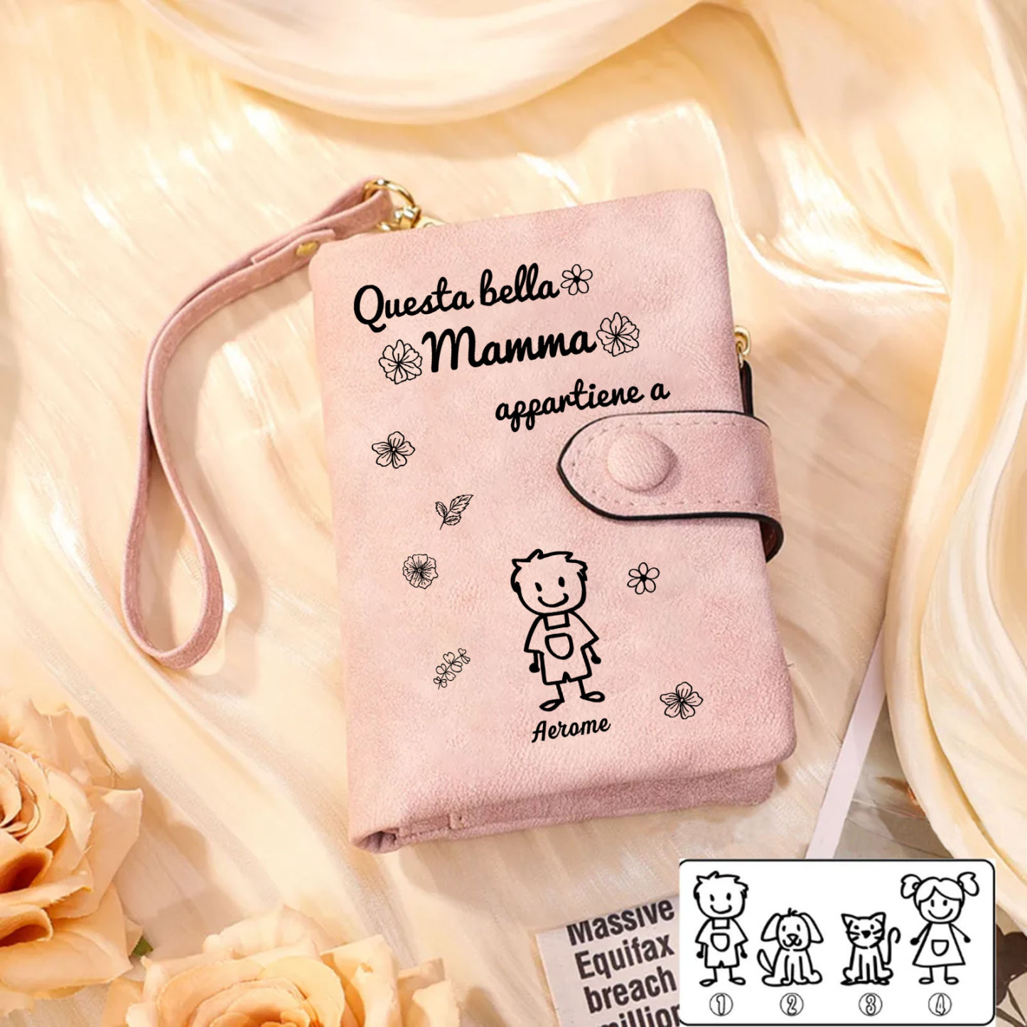 “Questa bella Mamma appartiene a” - 1 Nome e Personaggio - Portafoglio personalizzato - Regalo Pratico per Mamma