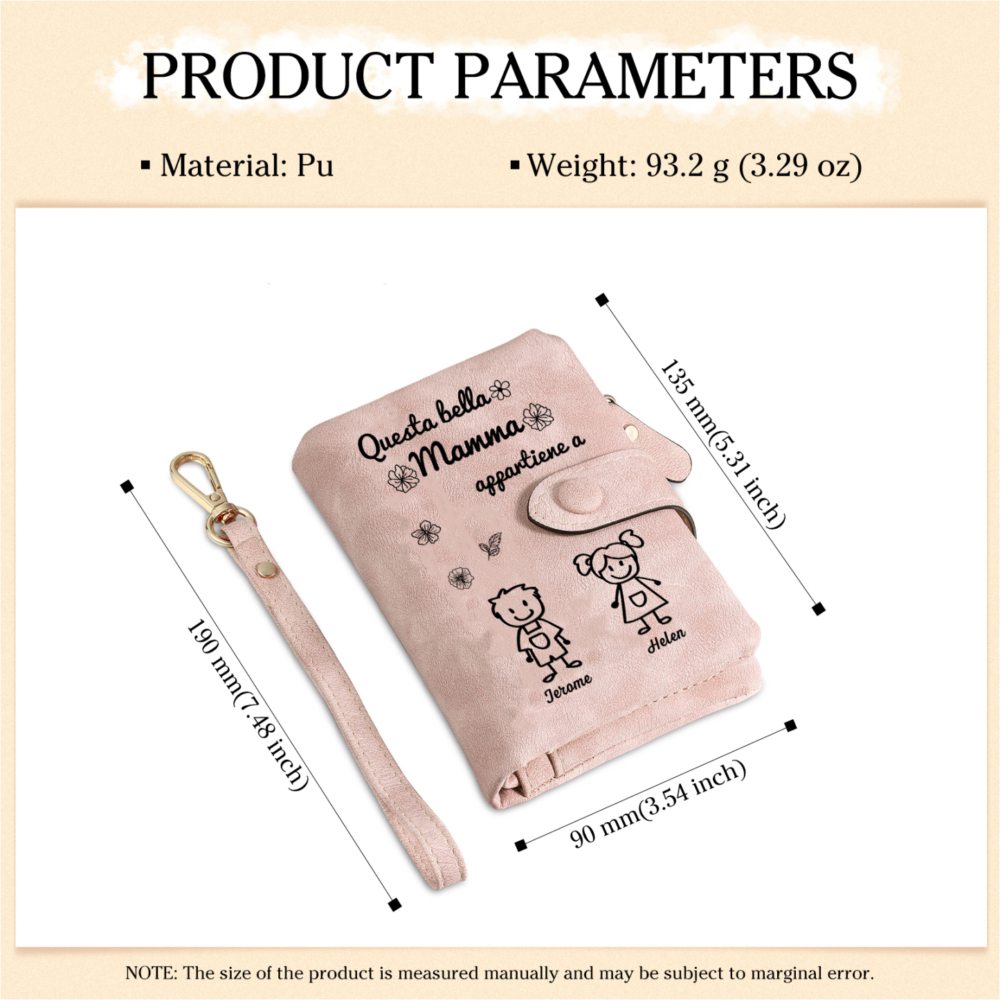 “Questa bella Mamma appartiene a” - 2 Nomi e Personaggio - Portafoglio personalizzato - Regalo Pratico per Mamma