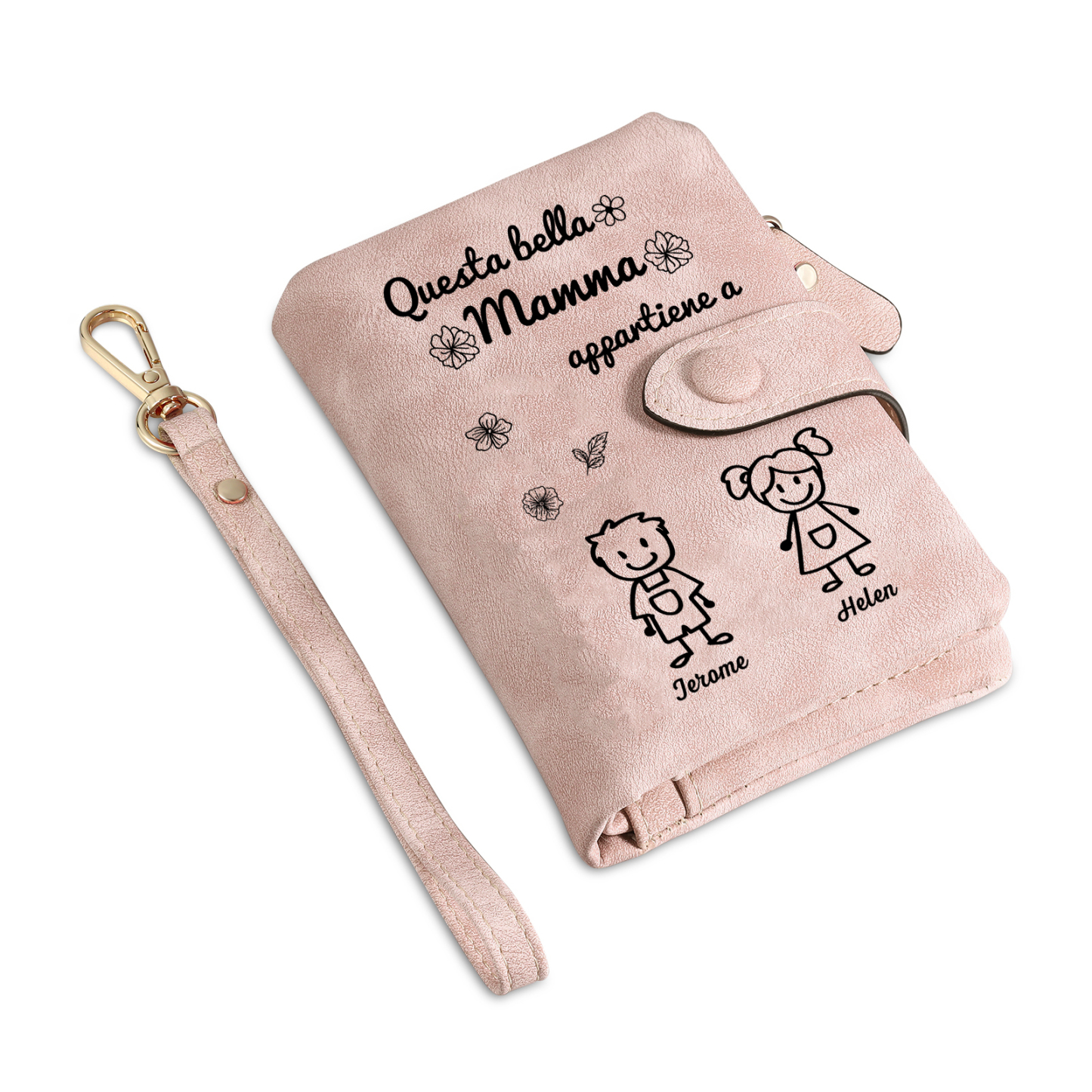“Questa bella Mamma appartiene a” - 2 Nomi e Personaggio - Portafoglio personalizzato - Regalo Pratico per Mamma
