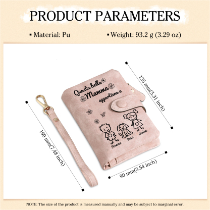 “Questa bella Mamma appartiene a” - 3 Nomi e Personaggio - Portafoglio personalizzato - Regalo Pratico per Mamma