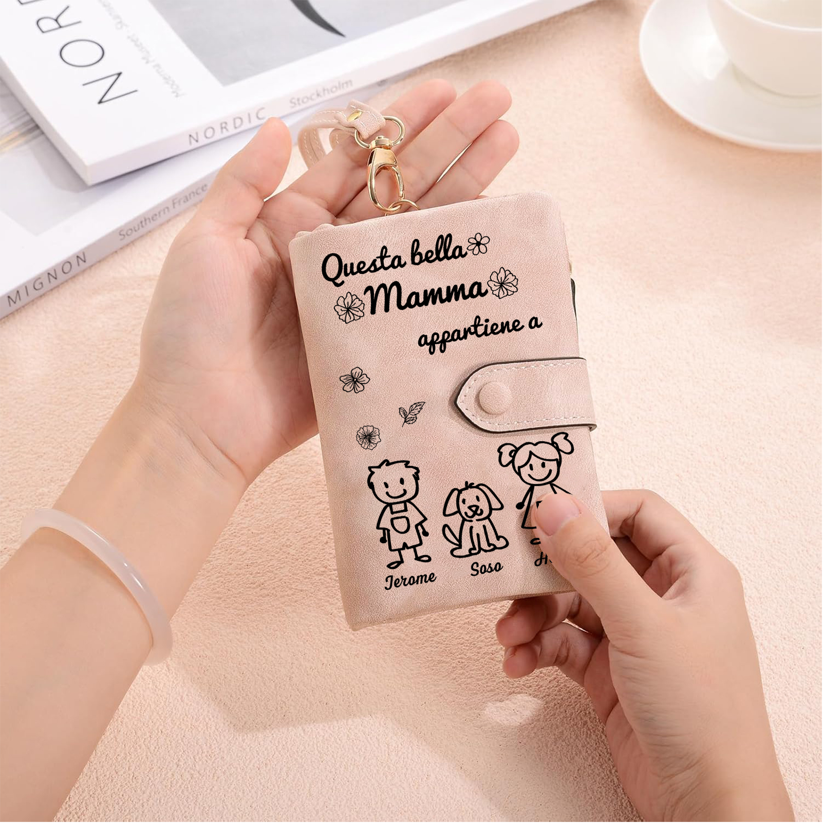 “Questa bella Mamma appartiene a” - 3 Nomi e Personaggio - Portafoglio personalizzato - Regalo Pratico per Mamma