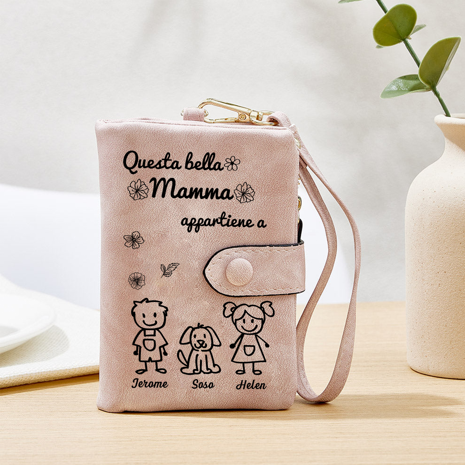 “Questa bella Mamma appartiene a” - 3 Nomi e Personaggio - Portafoglio personalizzato - Regalo Pratico per Mamma
