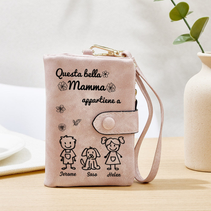 “Questa bella Mamma appartiene a” - 3 Nomi e Personaggio - Portafoglio personalizzato - Regalo Pratico per Mamma
