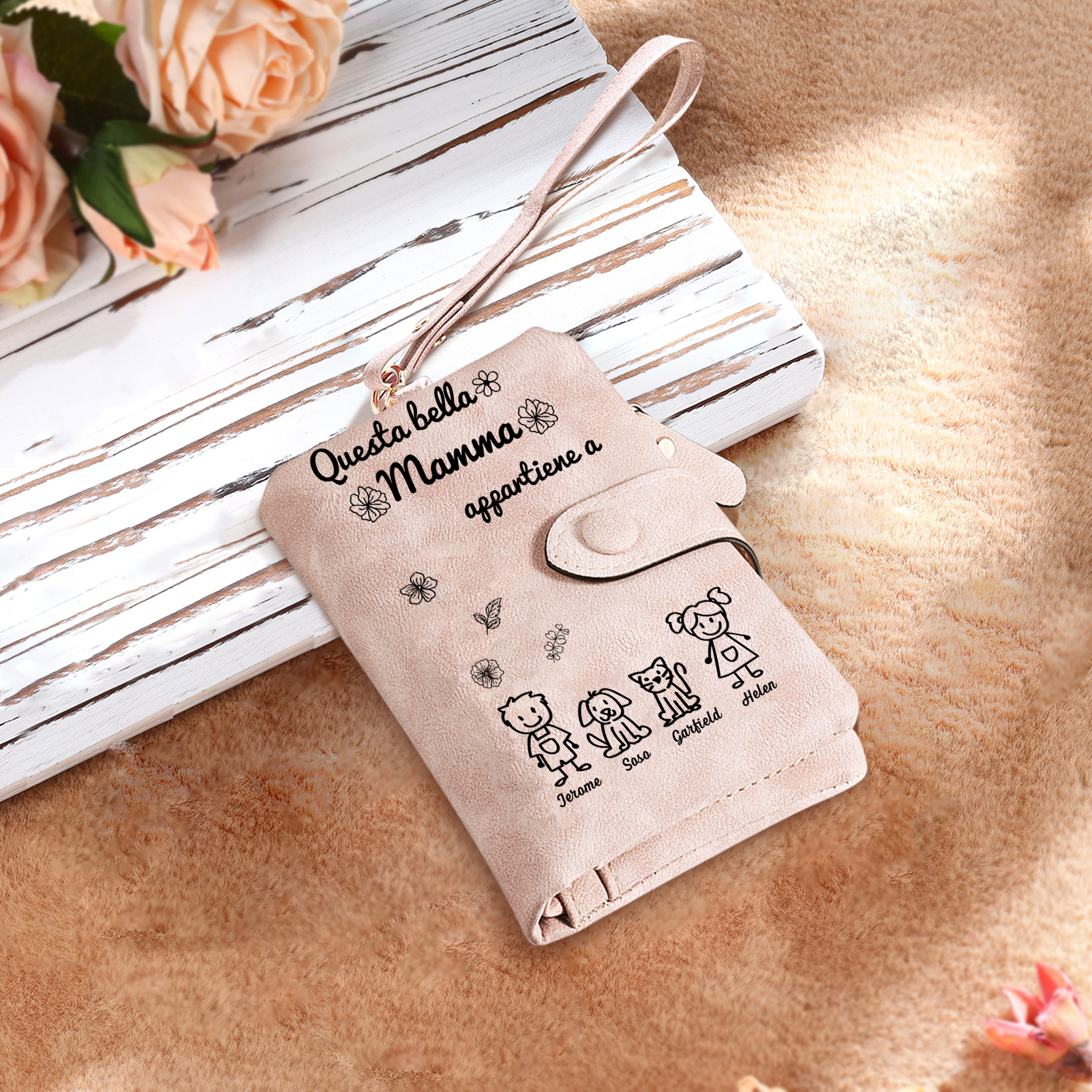 “Questa bella Mamma appartiene a” - 4 Nomi e Personaggio - Portafoglio personalizzato - Regalo Pratico per Mamma