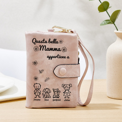 “Questa bella Mamma appartiene a” - 4 Nomi e Personaggio - Portafoglio personalizzato - Regalo Pratico per Mamma