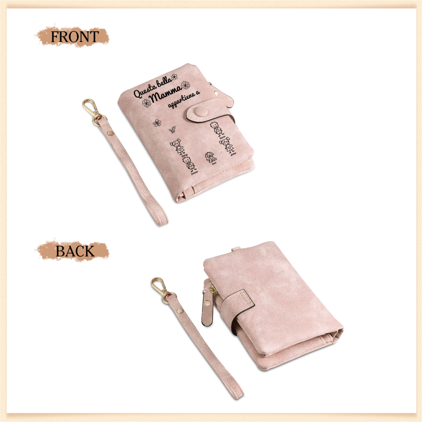 “Questa bella Mamma appartiene a” - 5 Nomi e Personaggio - Portafoglio personalizzato - Regalo Pratico per Mamma