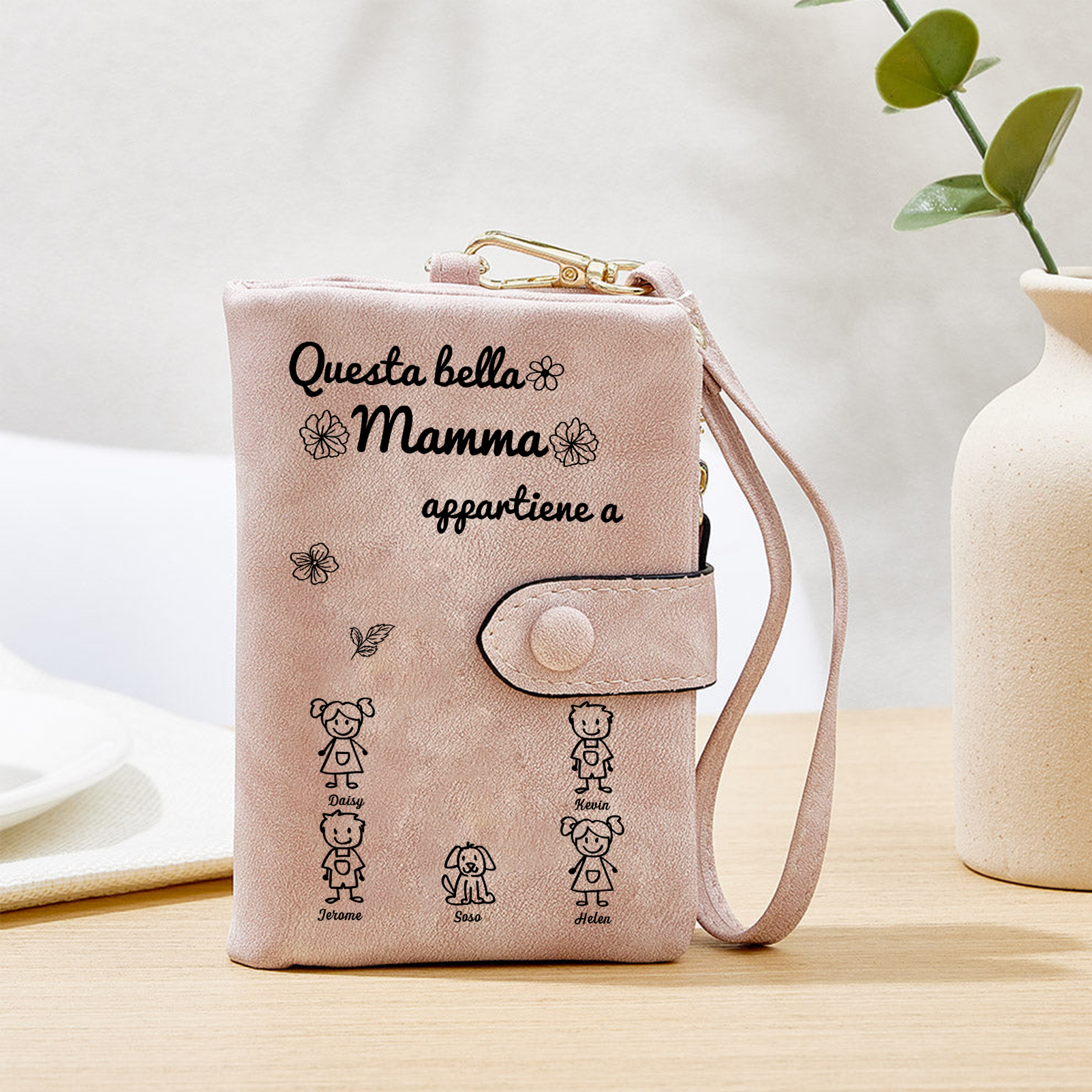 “Questa bella Mamma appartiene a” - 5 Nomi e Personaggio - Portafoglio personalizzato - Regalo Pratico per Mamma