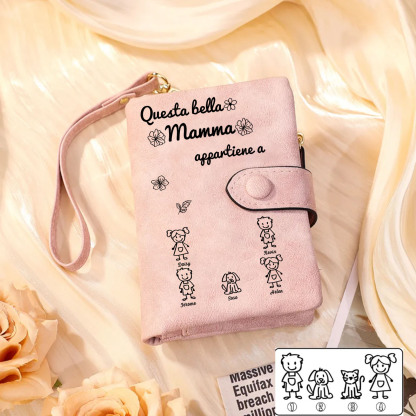 “Questa bella Mamma appartiene a” - 5 Nomi e Personaggio - Portafoglio personalizzato - Regalo Pratico per Mamma