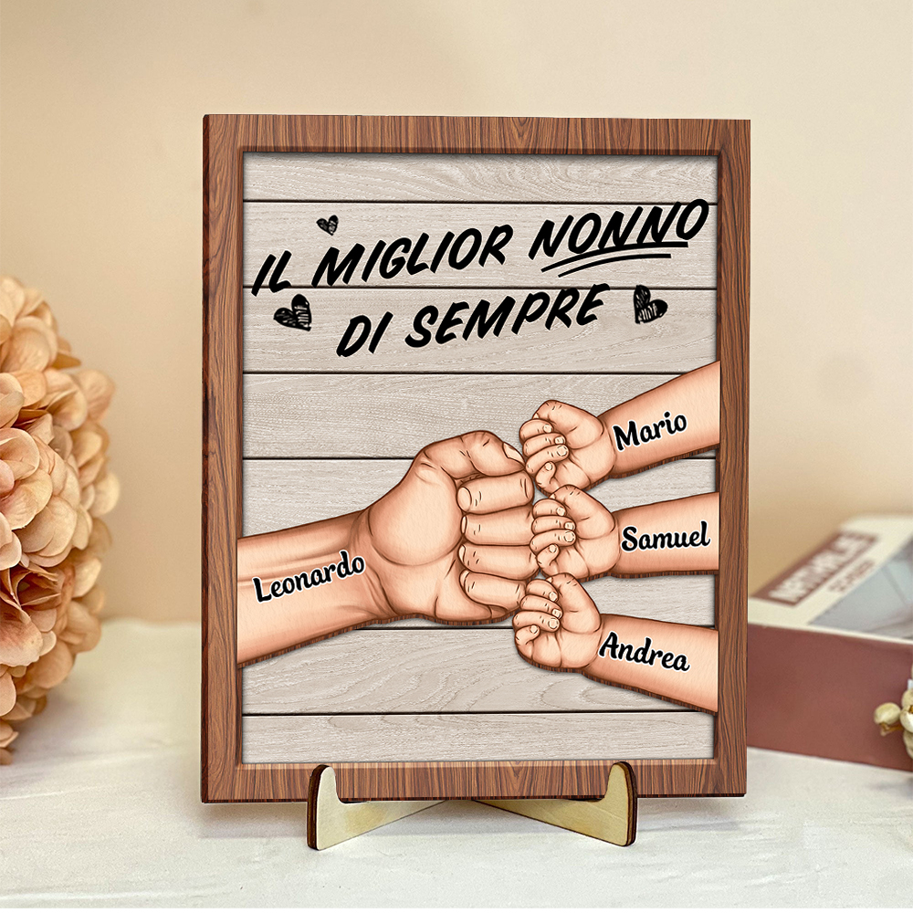 Targa in legno personalizzata per Nonno, 1-8 nomi e pugno, regalo per la Festa dei nonni