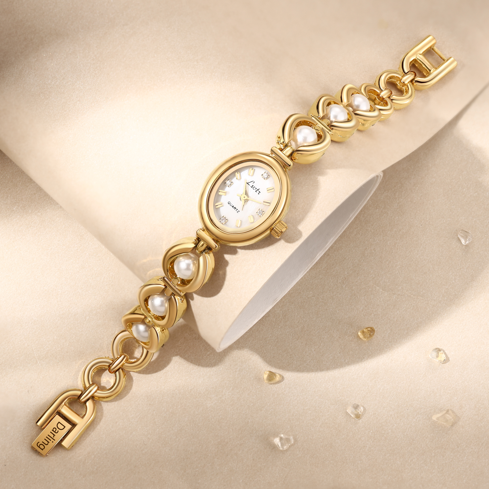 Orologi da Donna Personalizzati – Elegante Orologio con Bracciale in Oro e Perle con Incisione Nome | Jessemade