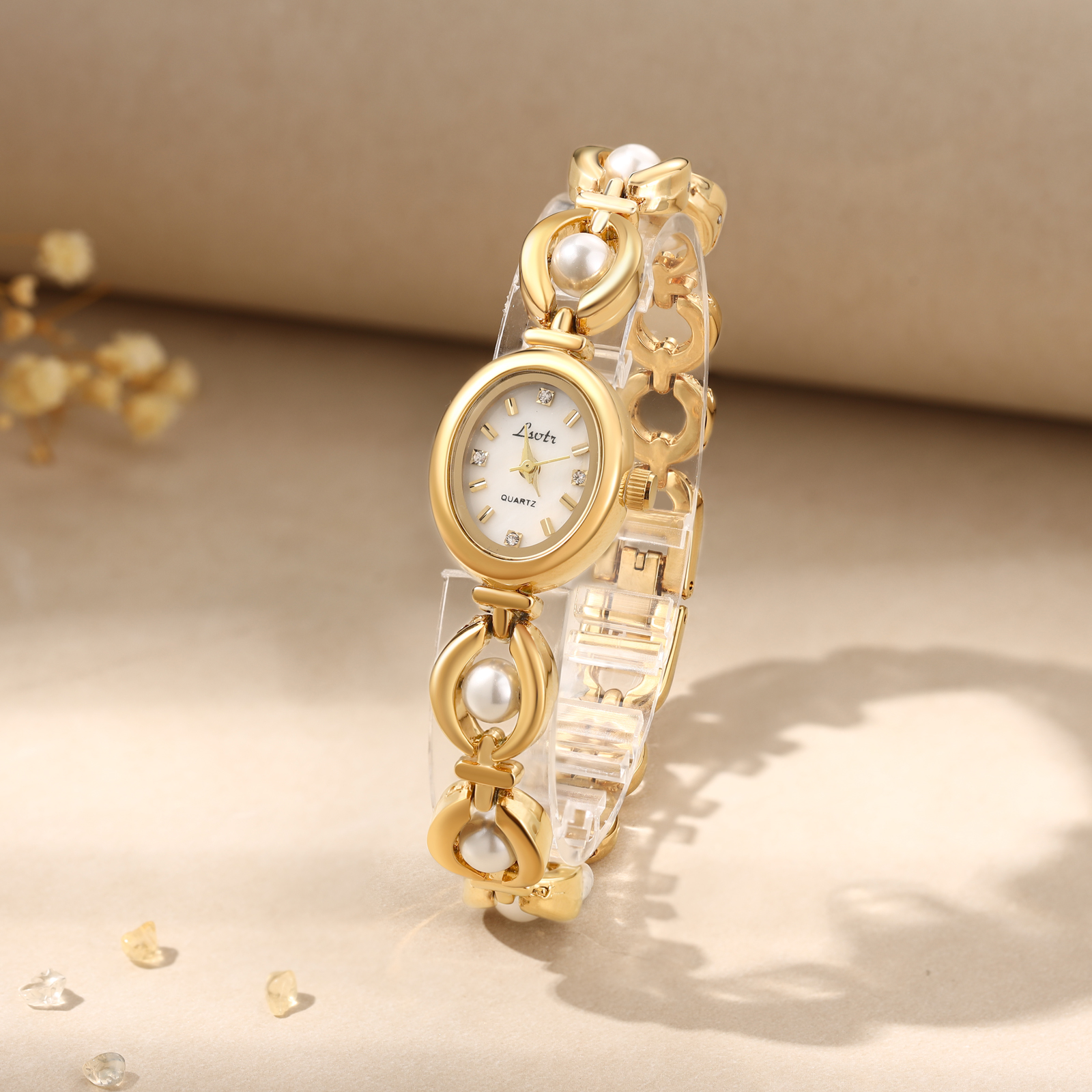 Orologi da Donna Personalizzati – Elegante Orologio con Bracciale in Oro e Perle con Incisione Nome | Jessemade