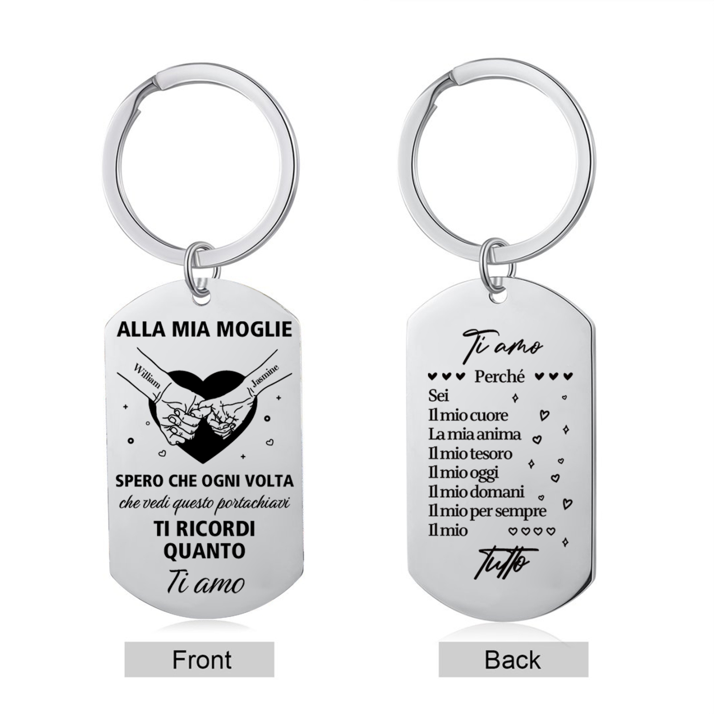 Portachiavi mano nella mano personalizzato con nomi per donna moglie