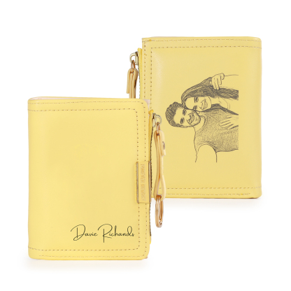 Portafoglio personalizzato in pelle con cerniera, foto e nome inciso