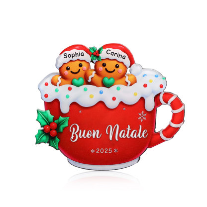 Ornamento natalizio personalizzato Gingerbread Mug con nomi e anno personalizzati, addobbo per albero, regalo ricordo per famiglia, coppie, amici e bambini | Jessemade