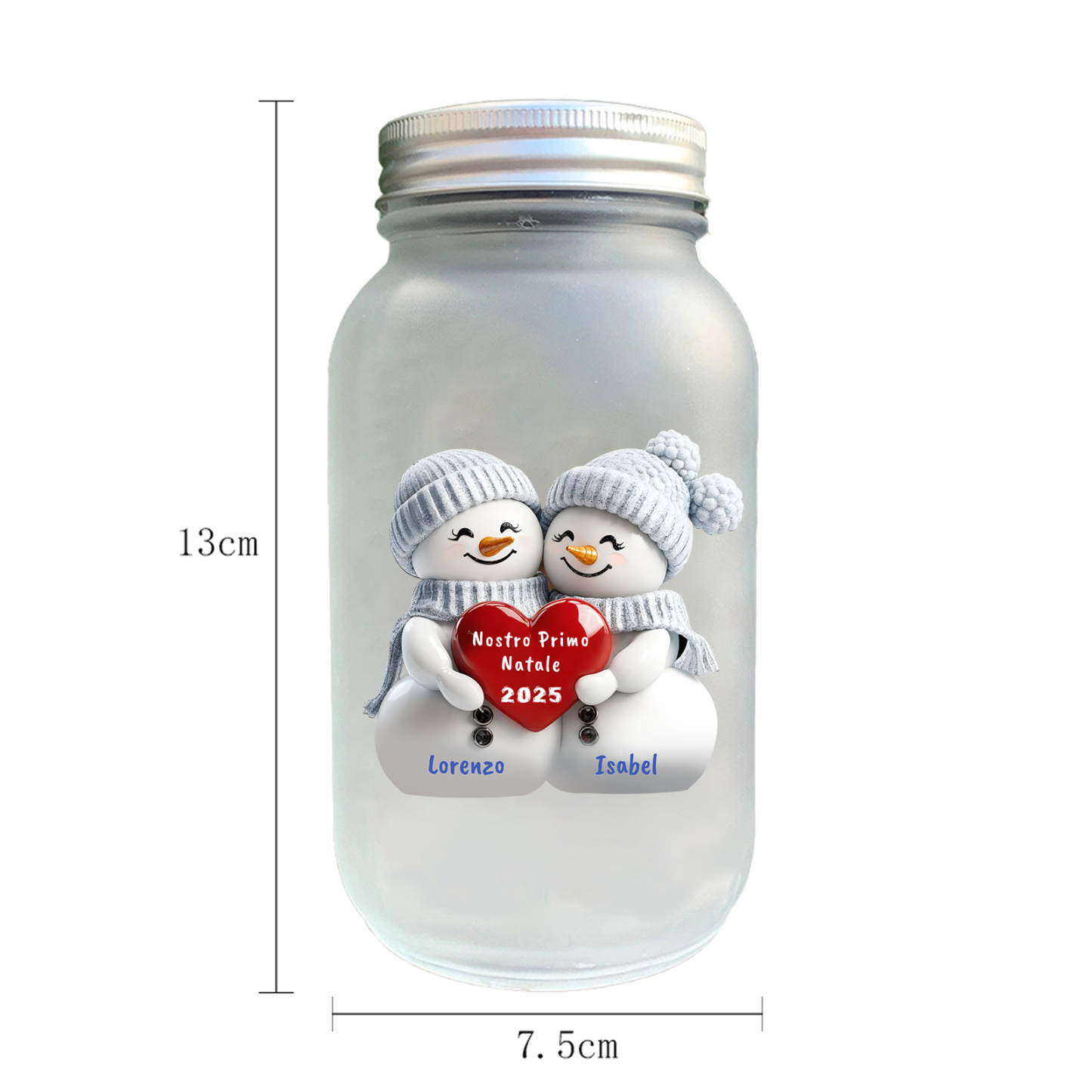 Bottiglia luminosa personalizzata, barattolo solare con pupazzo di neve, primo Natale