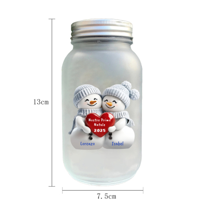 Bottiglia luminosa personalizzata, barattolo solare con pupazzo di neve, primo Natale