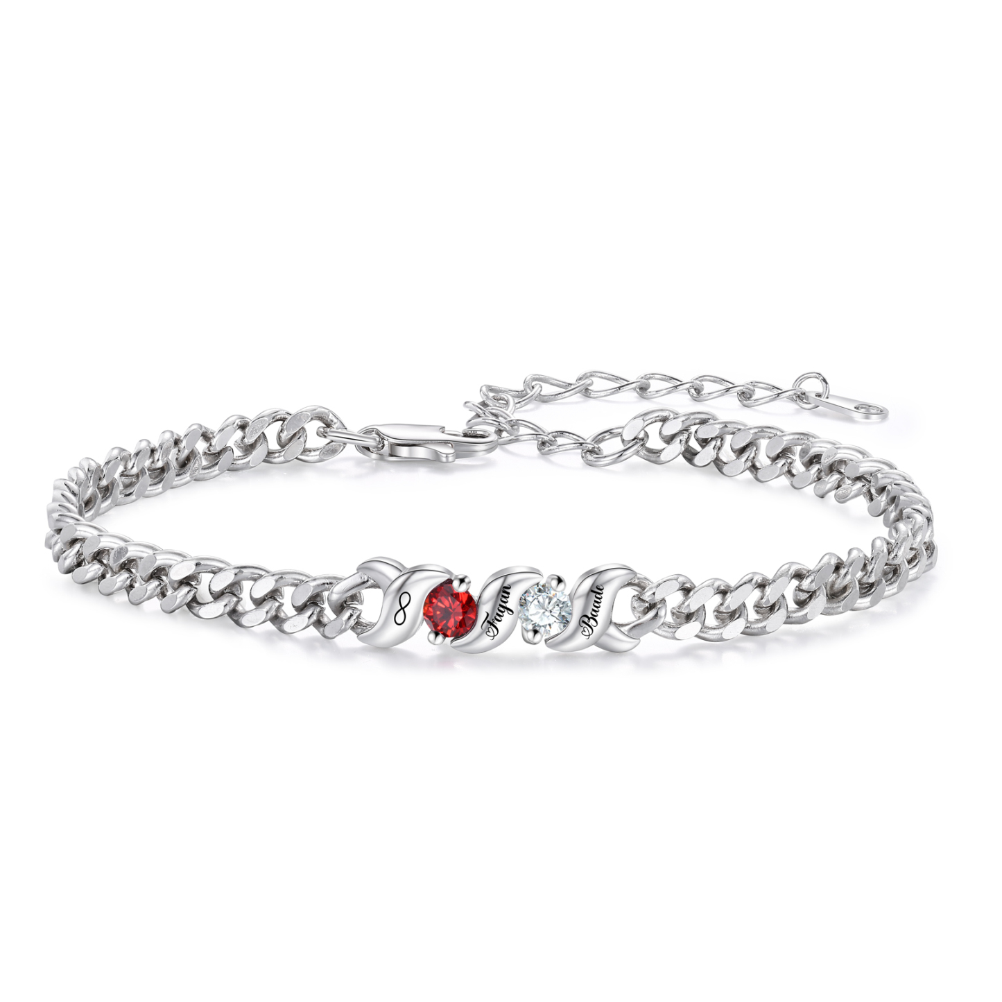 Bracciale cubano personalizzato con 1–5 nomi e pietre di nascita