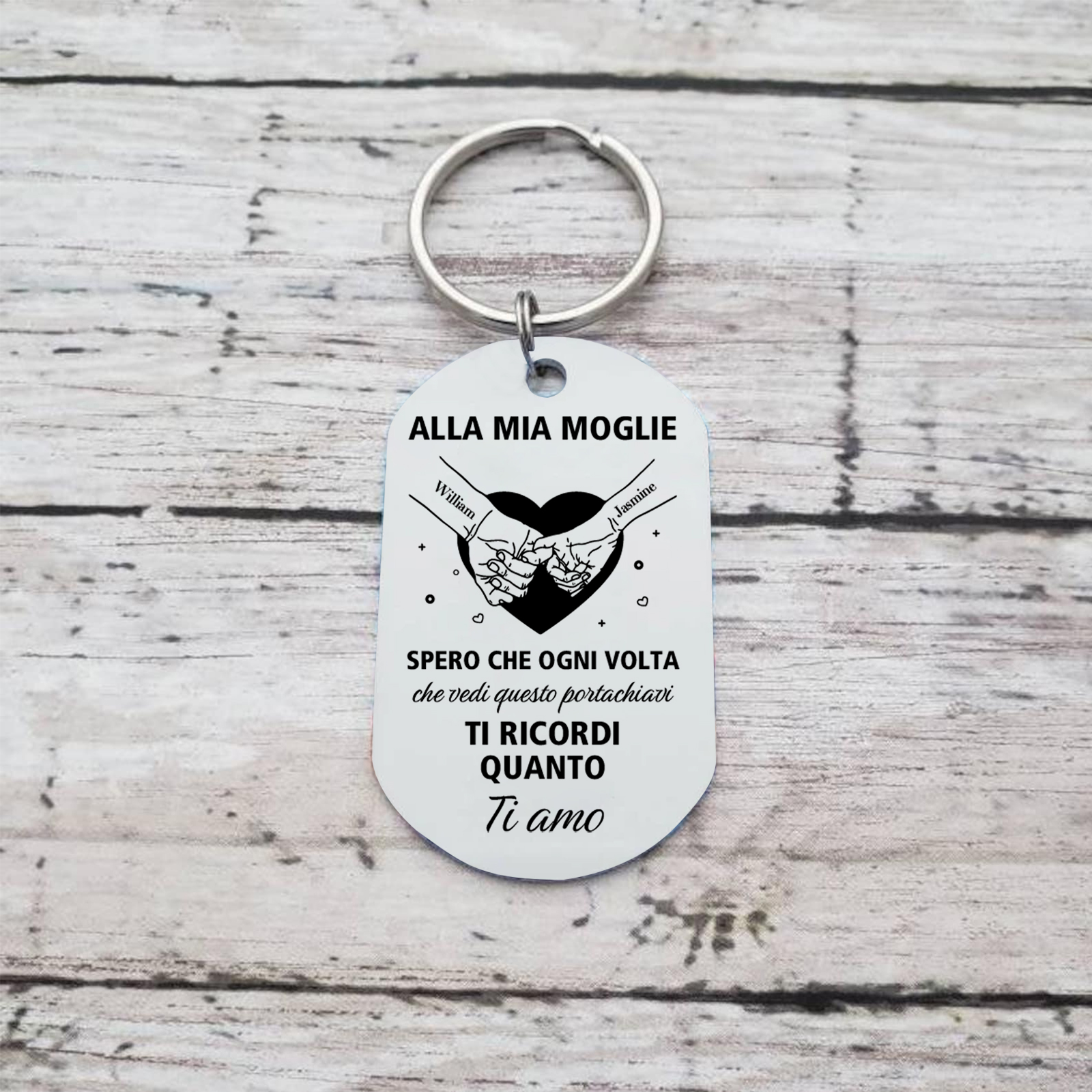 Portachiavi mano nella mano personalizzato con nomi per donna moglie