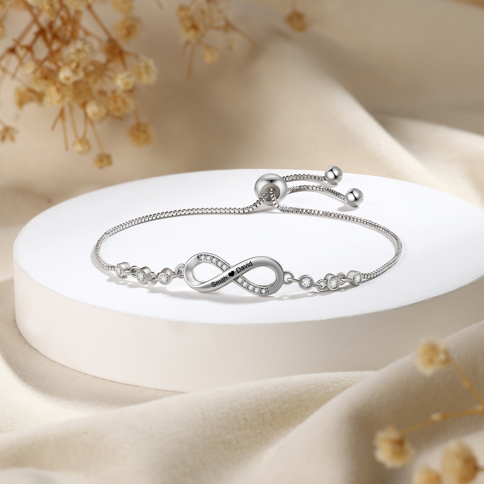 Bracciale Infinito Personalizzato Nero/Argento per Coppia con 2 Nomi