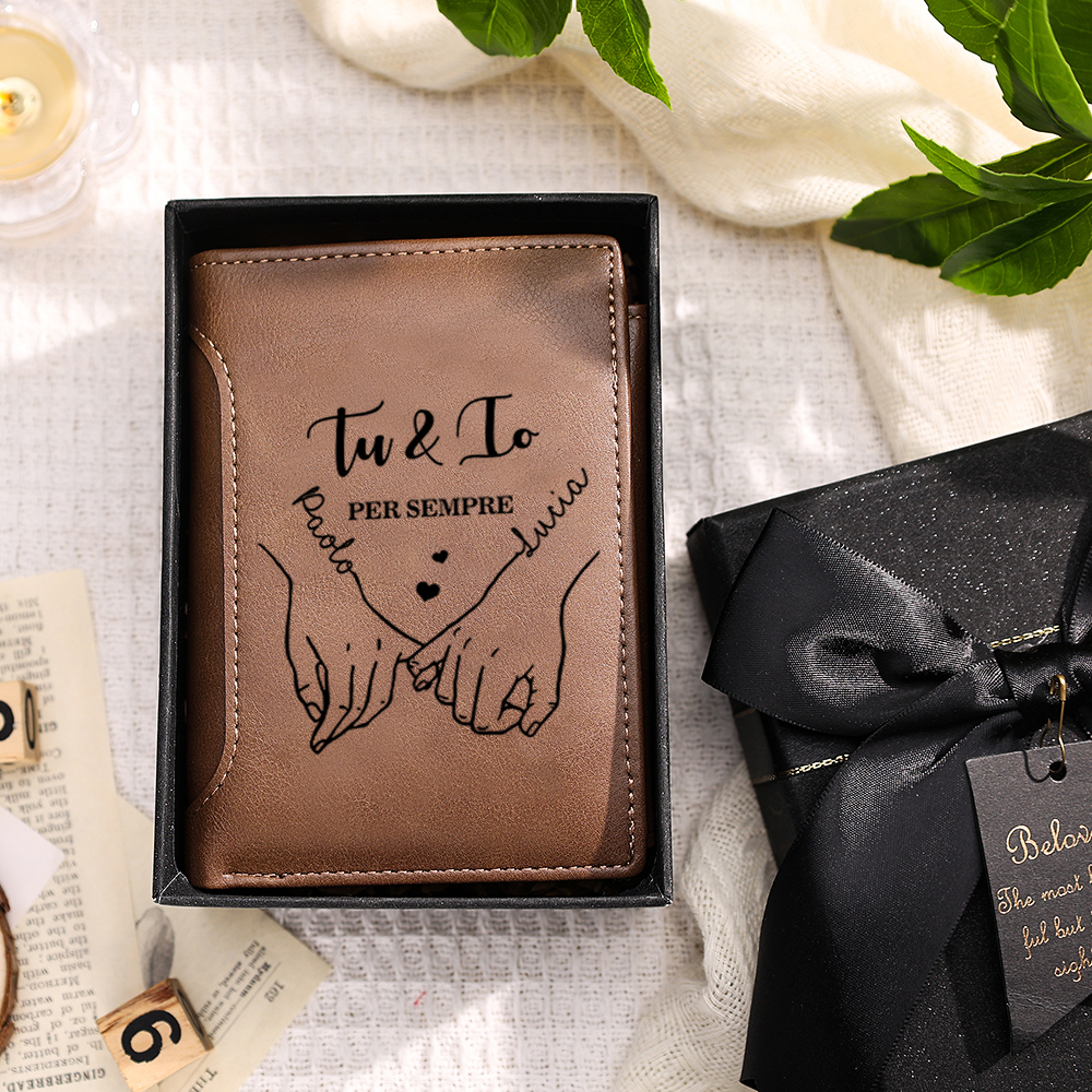 Portafoglio da Uomo Personalizzato in Pelle PU con Messaggio d’Amore Tu ed Io – Andrà Tutto Bene