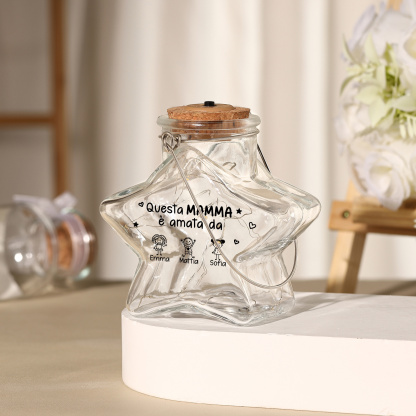 Bottiglia di vetro personalizzata a forma di stella con luci Questa mamma è amata da