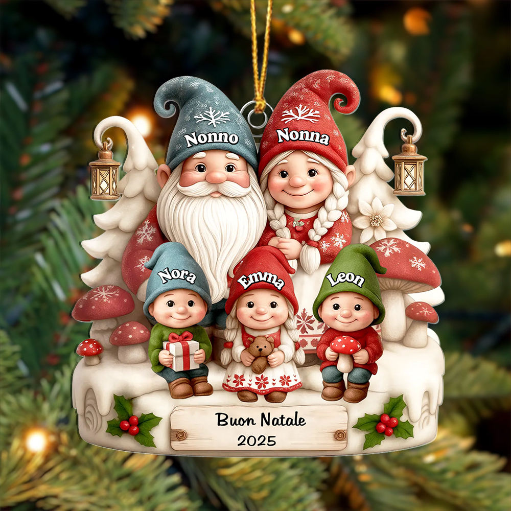 Decorazione natalizia personalizzata con famiglia di folletti – Natale 2025