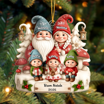 Decorazione natalizia personalizzata con famiglia di folletti – Natale 2025