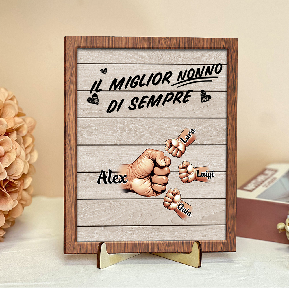 Targa in legno personalizzata con da 2 a 9 nomi e pugni, decorazione in legno – regalo per il nonno