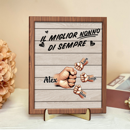 Targa in legno personalizzata con da 2 a 9 nomi e pugni, decorazione in legno – regalo per il nonno