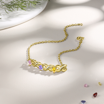 Braccialetto personalizzato con 3 nomi e 3 cuore pietre di nascita regalo per donna