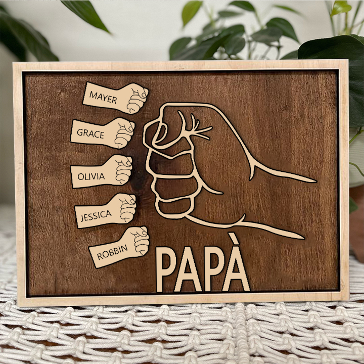 Targa di legno pugno a pugno 5 nomi personalizzabile regalo per papà